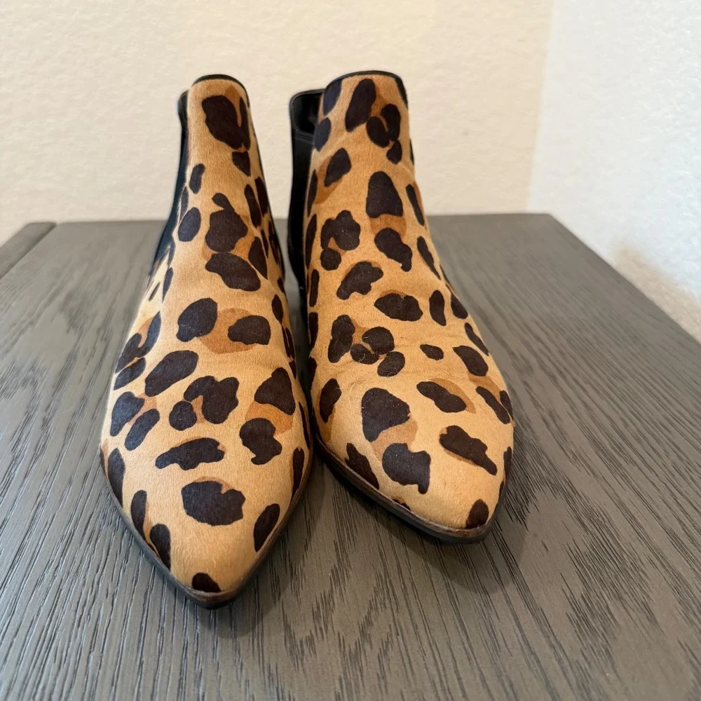 Cole Haan Grand.OS Leopard Calf Hair Chelsea Boots Pointed Toe Ankle Booties 7.5